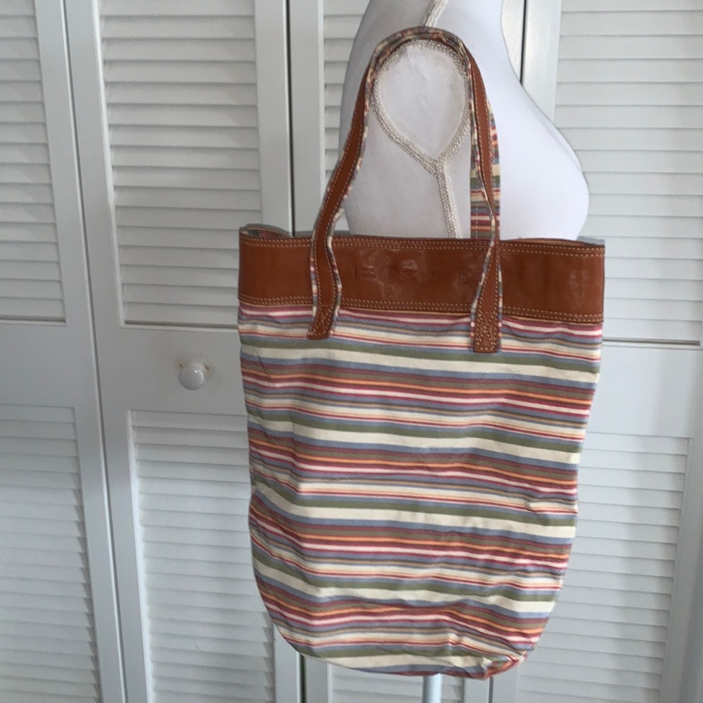 Bojola The Original Saddler Bag Striped Canvas Tote Leather Trim Made in Italy